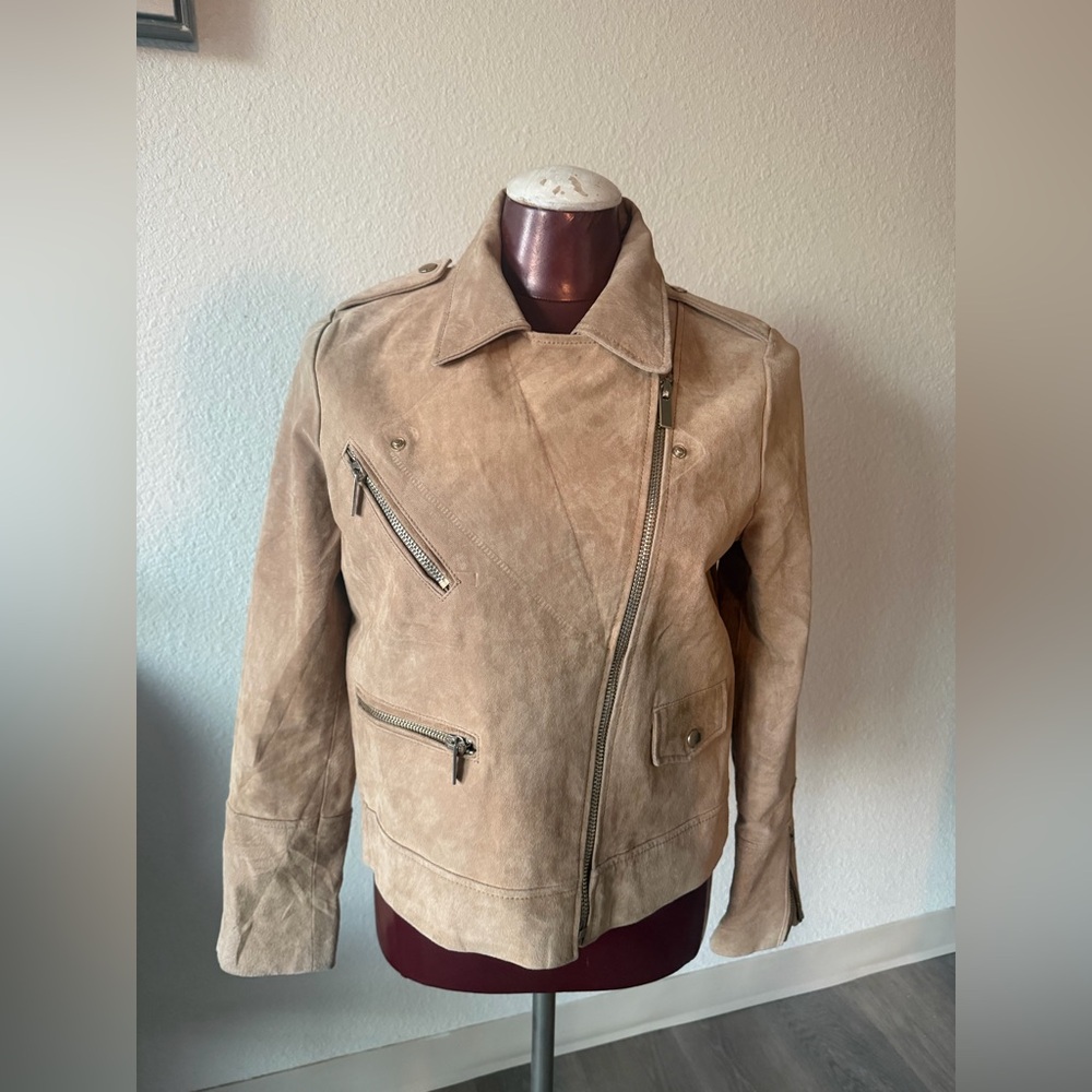 Mango Beige/Tan Suede Leather Jacket size Small - Picture 5 of 10